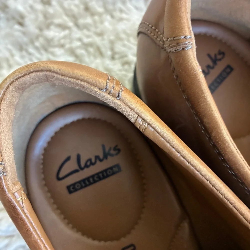 Clarks‎ Leather Square Toe Bicycle Stitch Oxfords Shoes Men's 11.5 Office Work